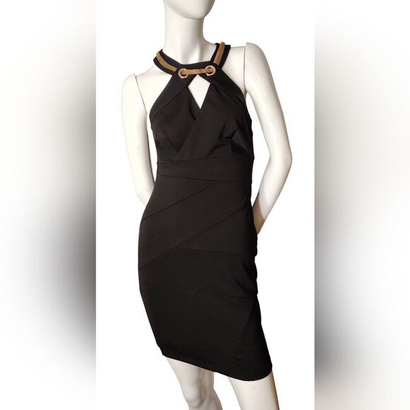 le chateau Dresses & Skirts - Le Chateau Black Halter Mini Dress with Gold Neck Chain Sx Xsmall Holiday Party